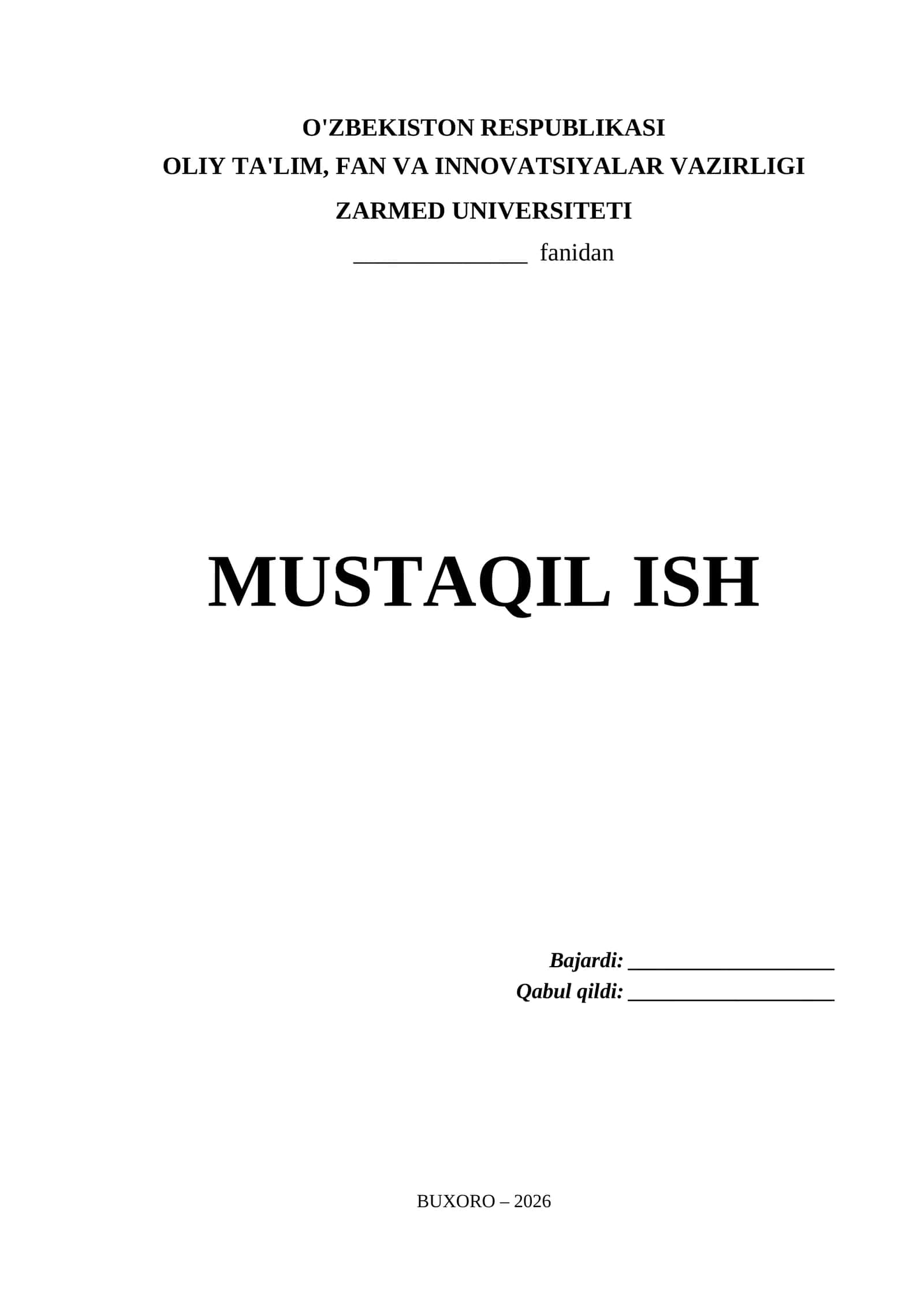 Zarmed Universiteti Mustaqil Ish Titul Varaq (.docx)