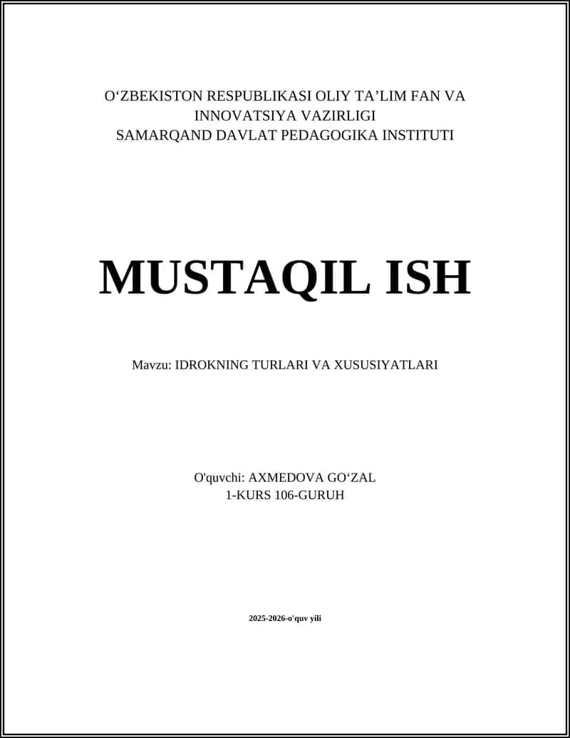 IDROKNING TURLARI VA XUSUSIYATLARI