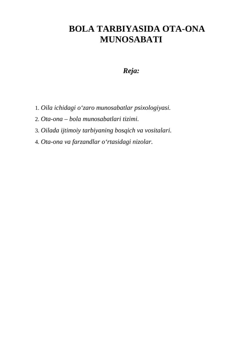 BOLA TARBIYASIDA OTA-ONA MUNOSABATI