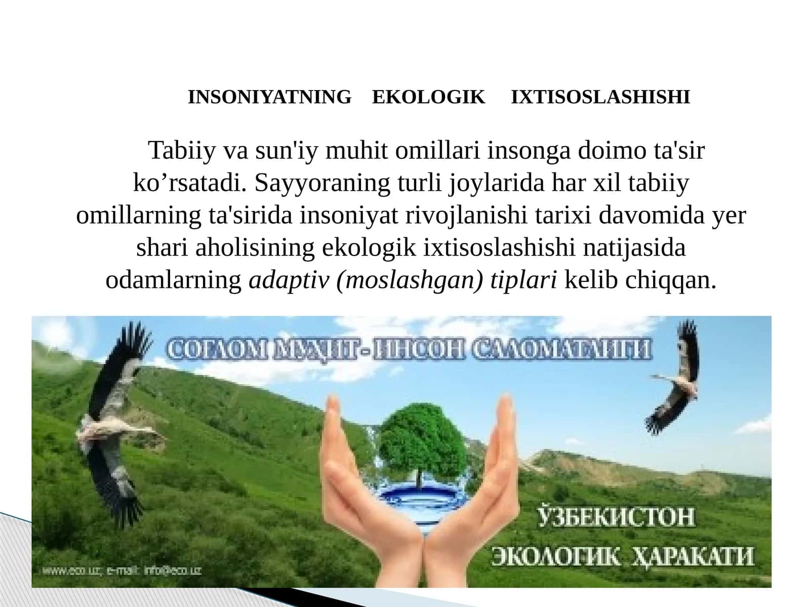 INSONIYATNING EKOLOGIK IXTISOSLASHISHI