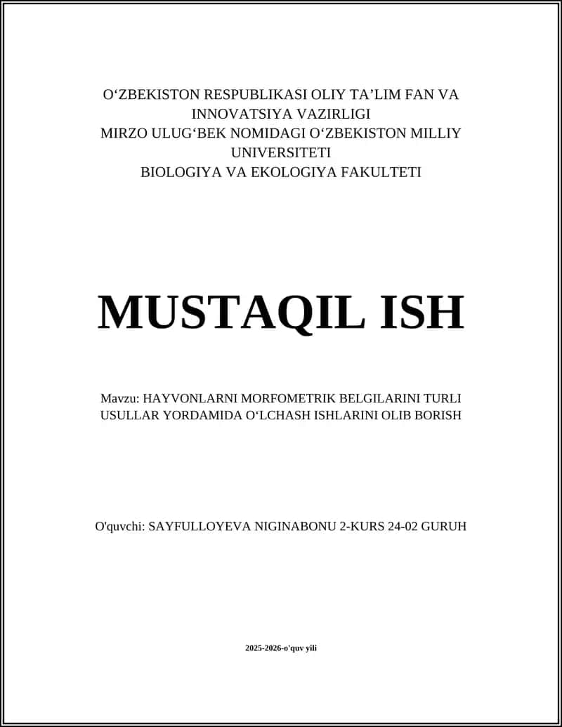 Hayvonlarni morfometrik belgilarini turli usullar yordamida oʻlchash ishlari