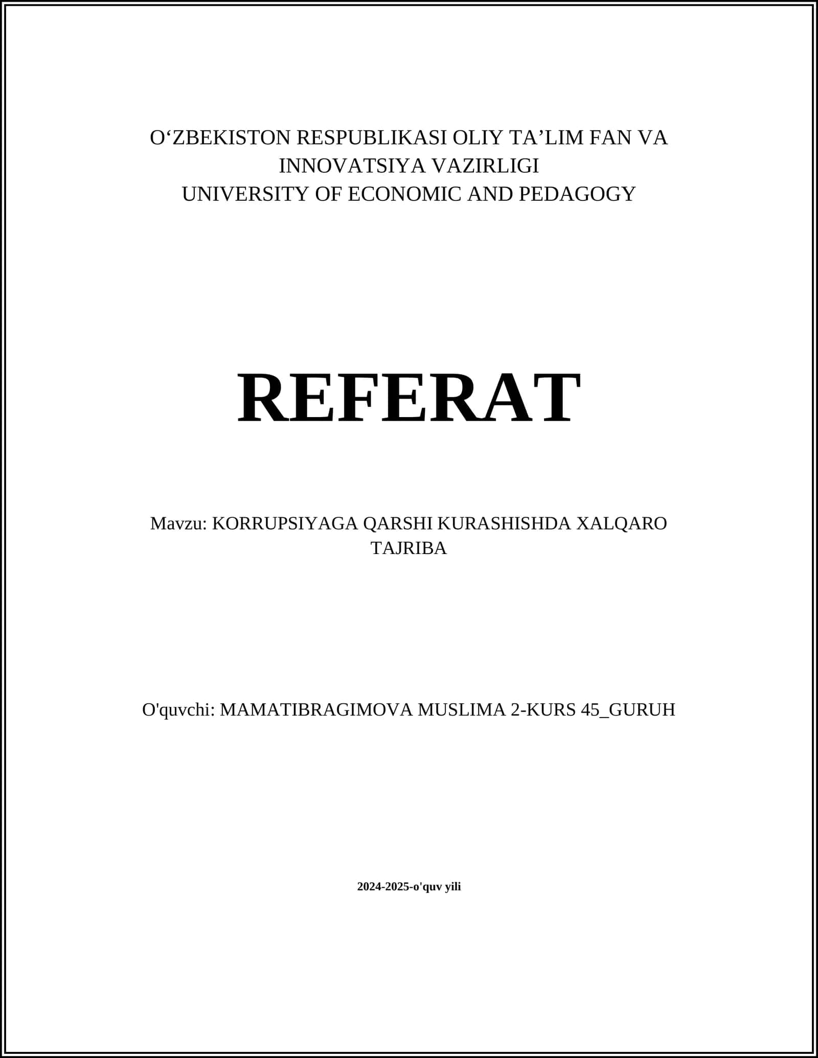 KORRUPSIYAGA QARSHI KURASHISHDA XALQARO TAJRIBA