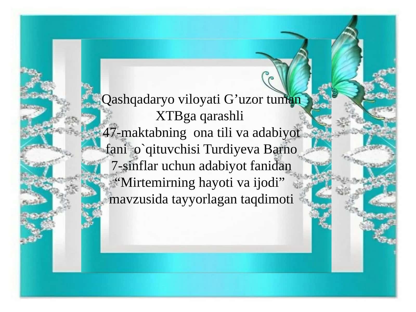 7-sinf Adabiyot fanidan Mirtemir hayoti va ijodi mavzusida dars taqdimot