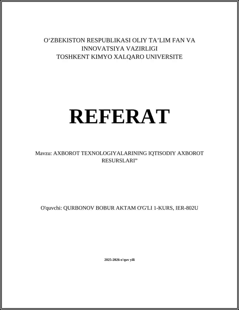AXBOROT TEXNOLOGIYALARINING IQTISODIY AXBOROT RESURSLARI