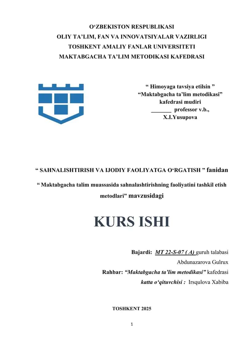 Maktabgacha talim muassasida sahnalashtirishning faoliyatini tashkil etish metodlari