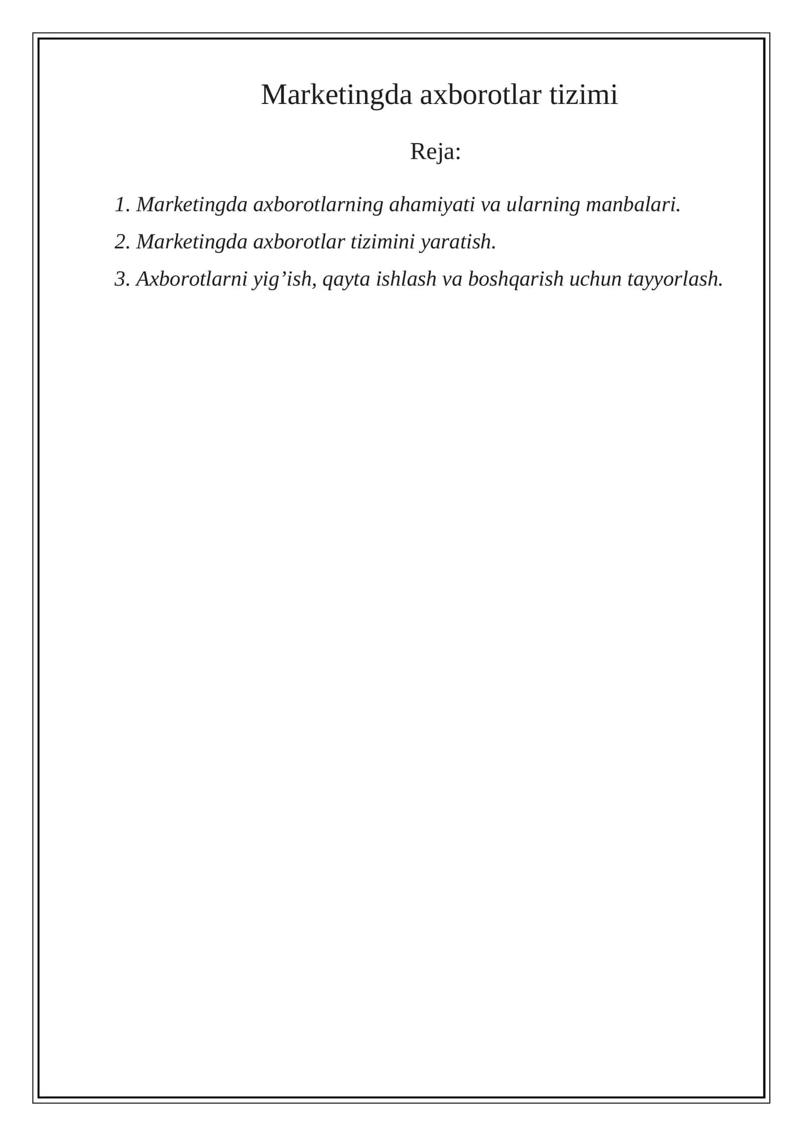 Marketingda axborotlar tizimi