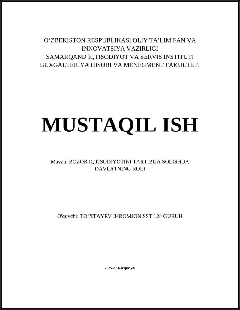 BOZOR IQTISODIYOTINI TARTIBGA SOLISHDA DAVLATNING ROLI