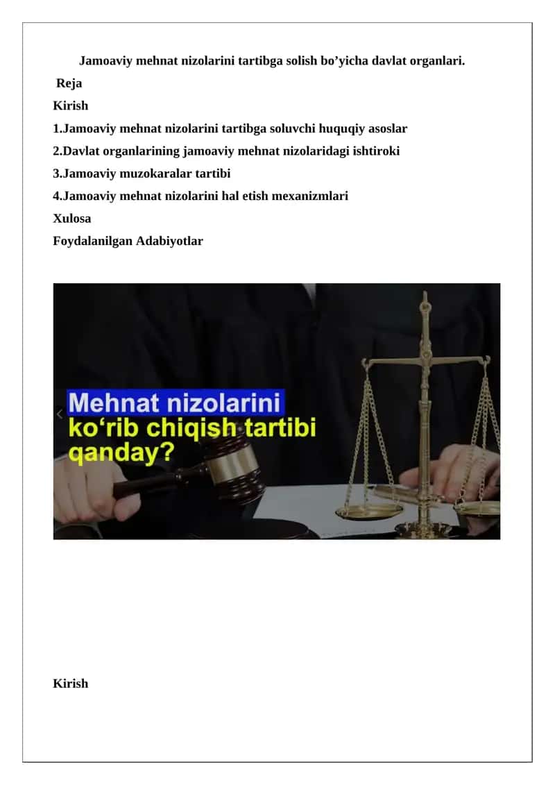 Jamoaviy mehnat nizolarini tartibga solish bo’yicha davlat organlari