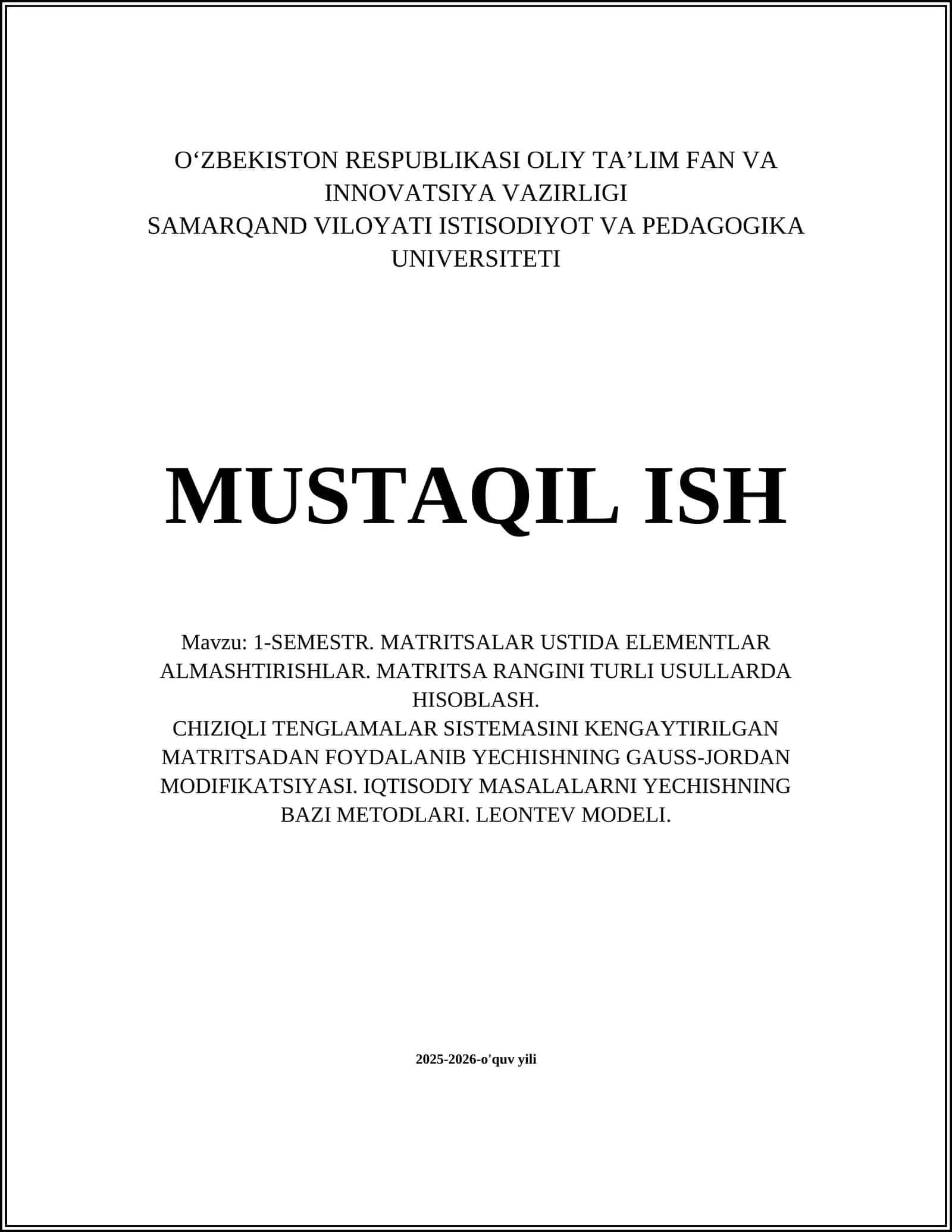 Matriksalar Ustida Qator va Ustun Elementlarini Almashtirish Operatsiyalari