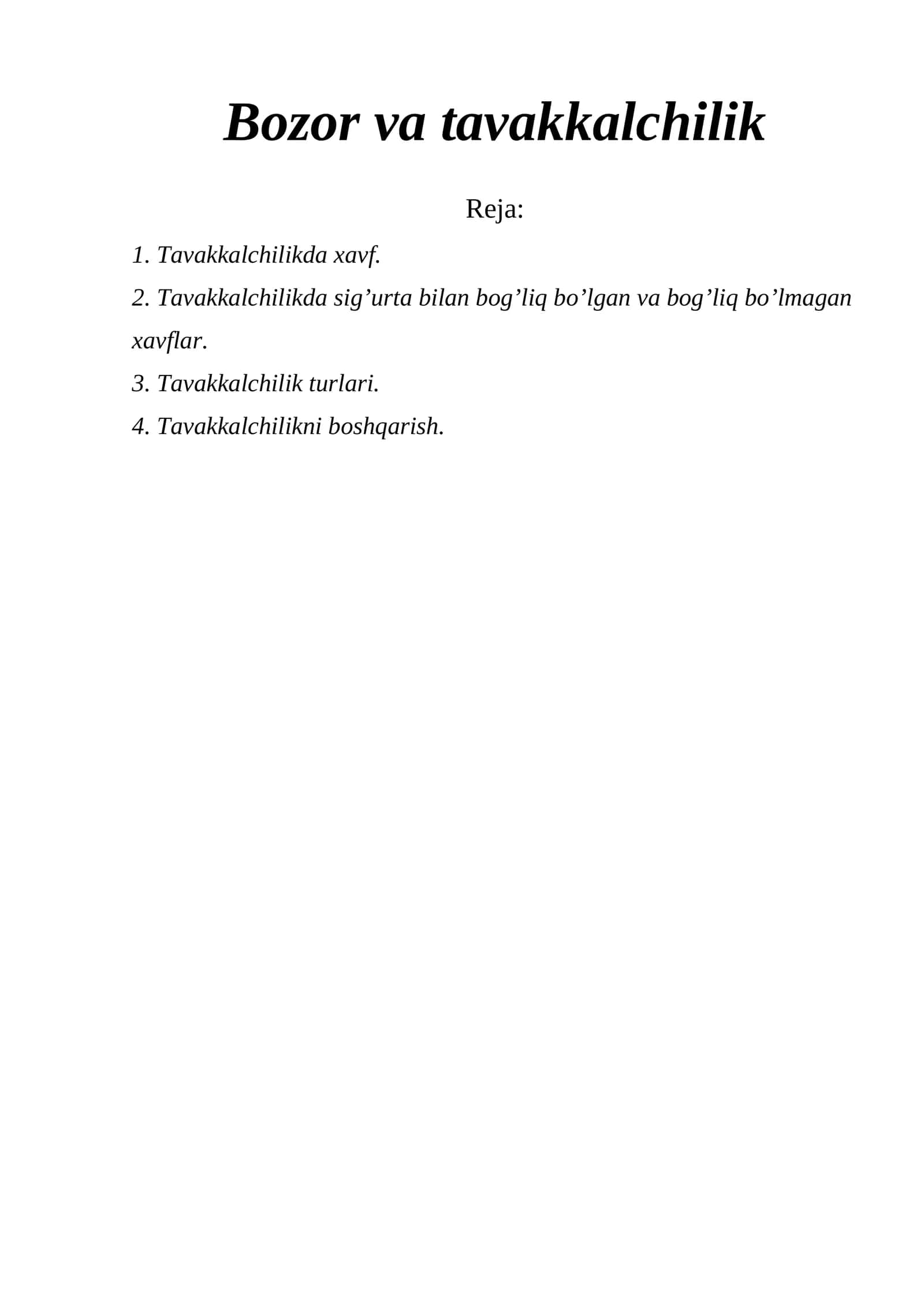 Bozor va tavakkalchilik