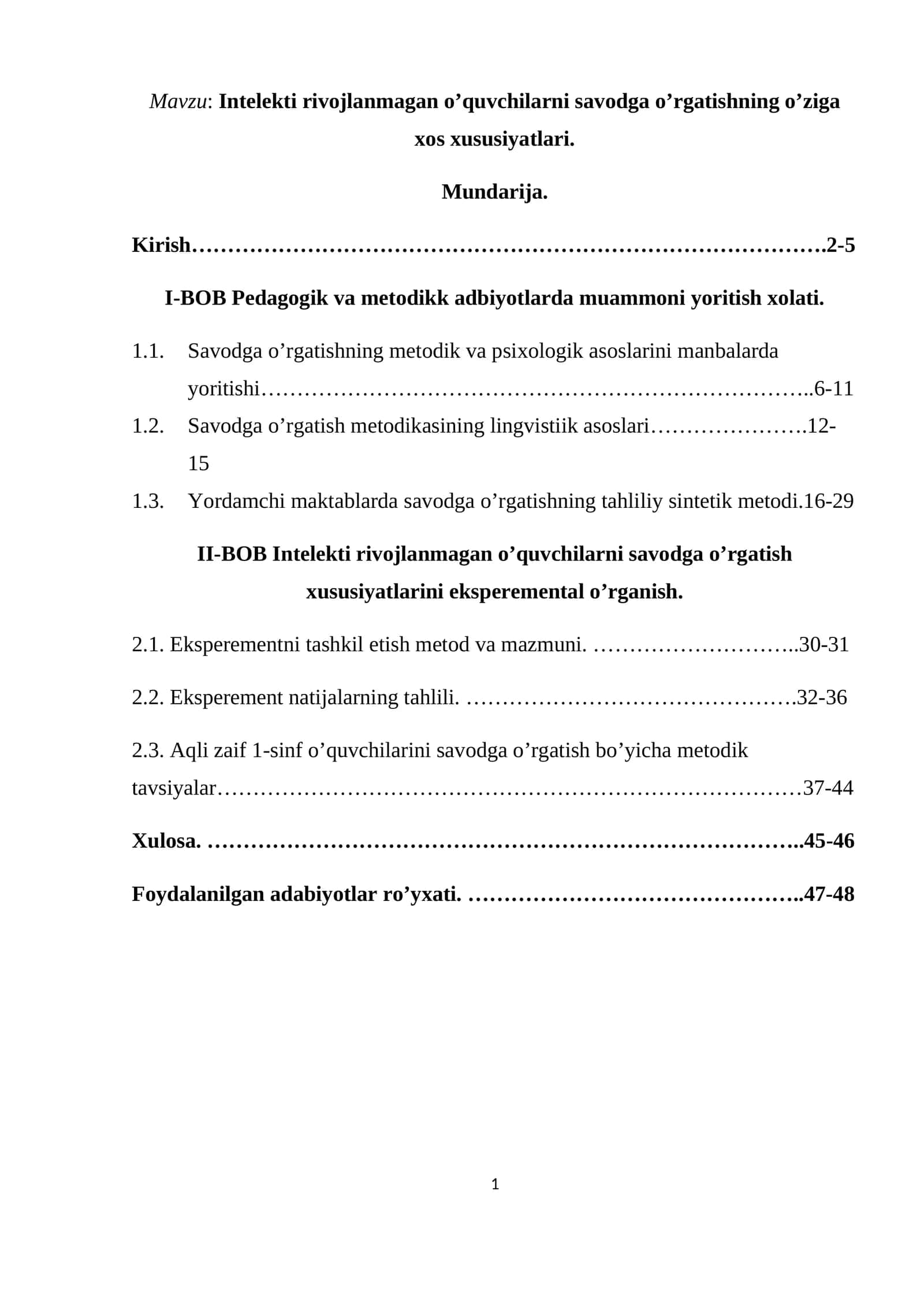 Intelekti rivojlanmagan o’quvchilarni savodga o’rgatishning o’ziga xos xususiyatlari