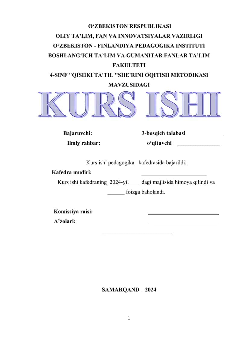 QISHKI TA'TIL SHE'RINI ÒQITISH METODIKAS