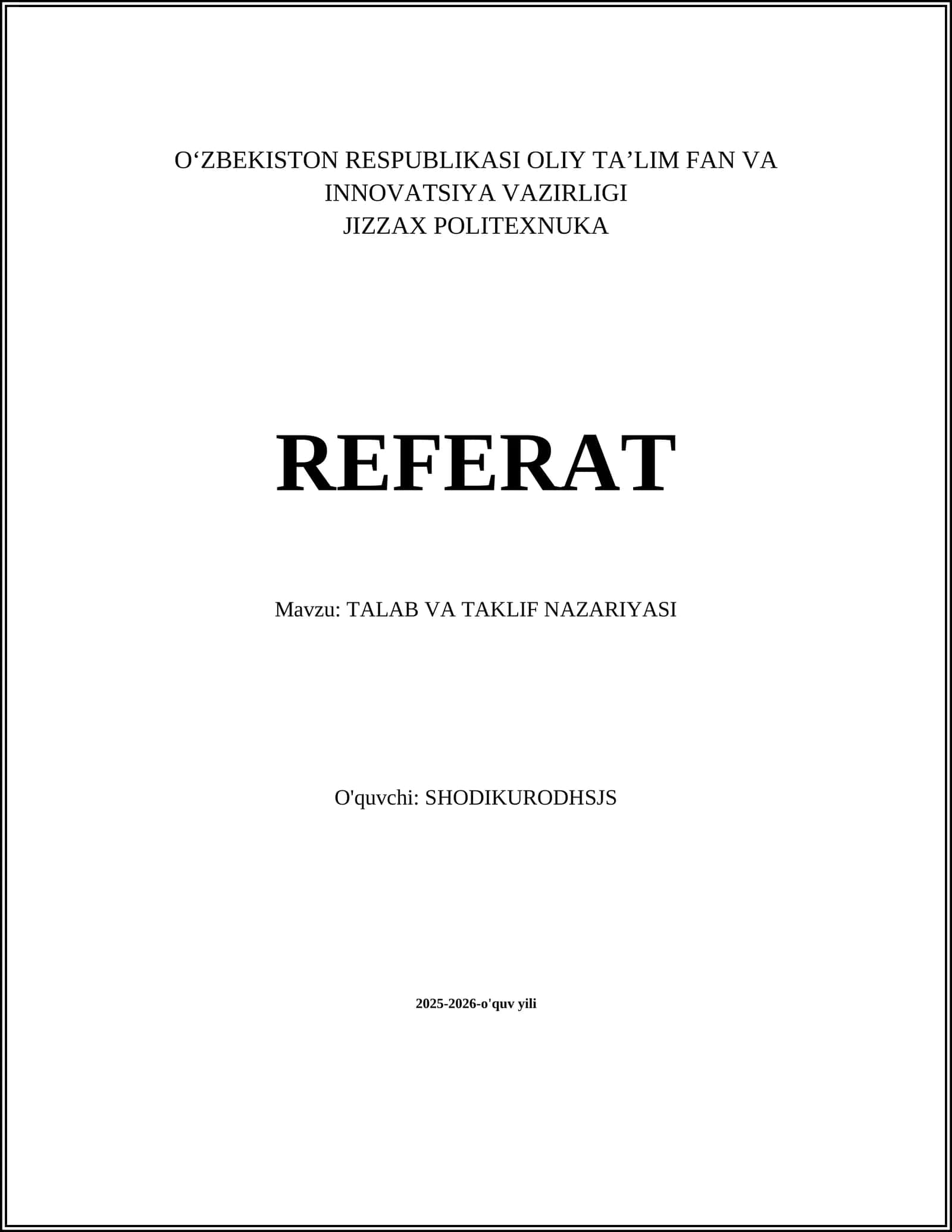 TALAB VA TAKLIF NAZARIYASI