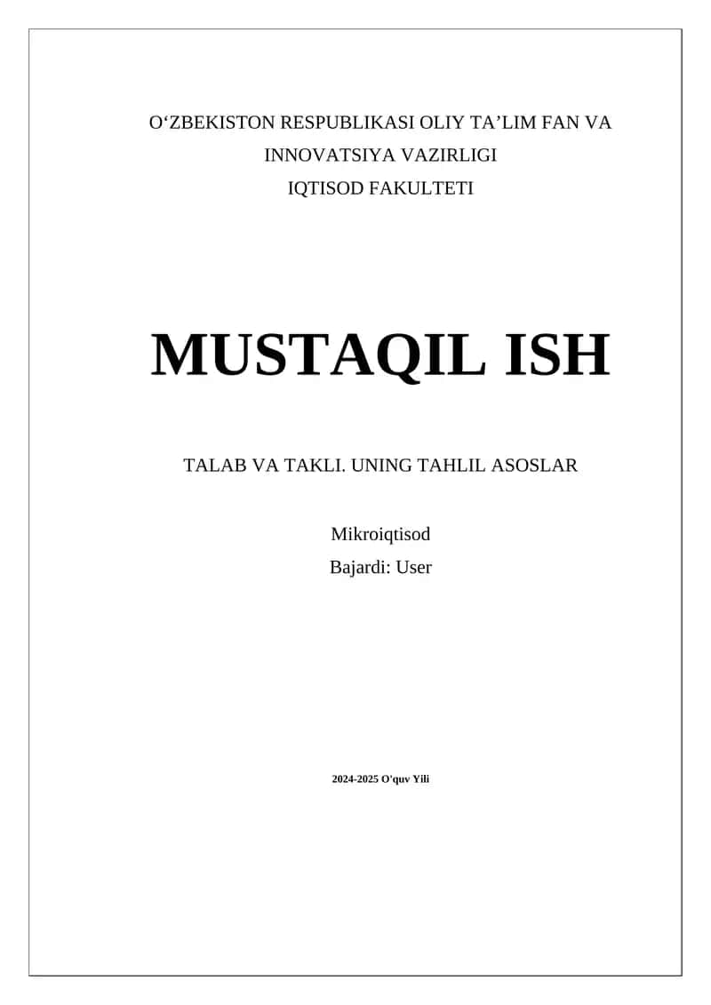 Talab va Takli. Uning Tahlil Asoslar