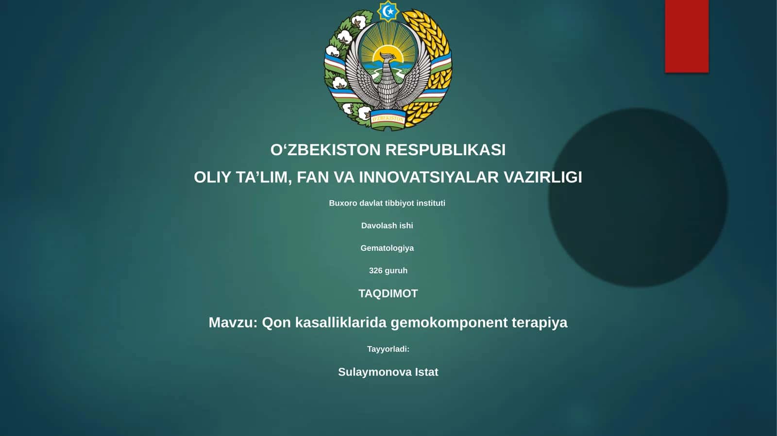 Qon kasalliklarida gemokomponent terapiya