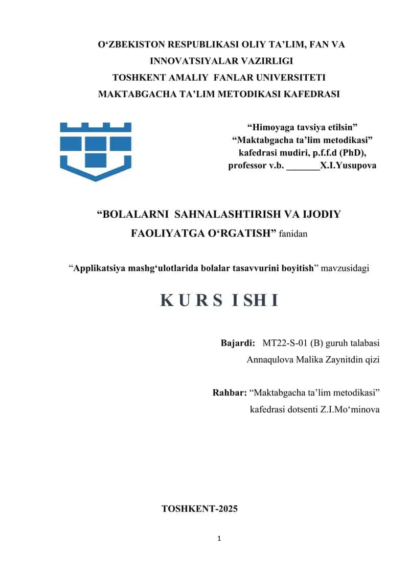 Applikatsiya mashgʻulotlarida bolalar tasavvurini boyitish