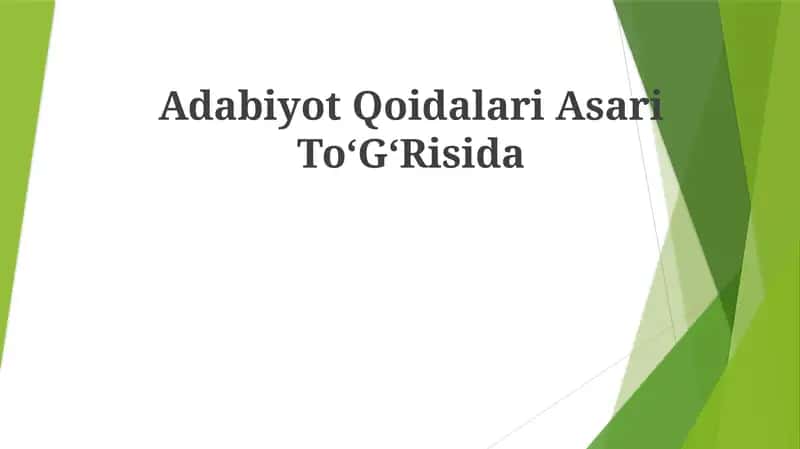 Adabiyot Qoidalari AsariToʻGʻRisida