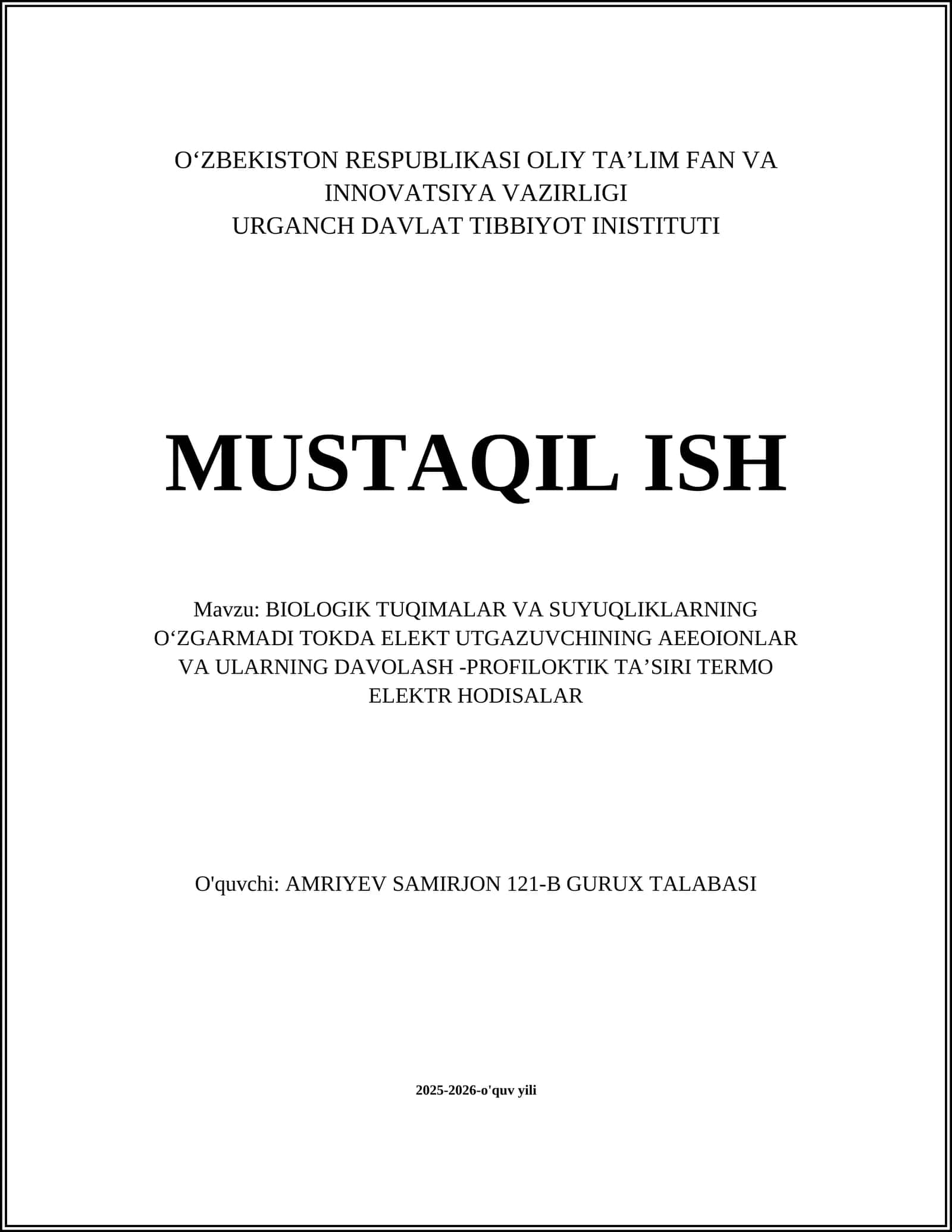 BIOLOGIK TUQIMALAR VA SUYUQLIKLARNING OʻZGARMADI TOKDA ELEKT UTGAZUVCHINING AEEOIONLAR VA ULARNING DAVOLASH -PROFILOKTIK TAʼSIRI TERMO ELEKTR HODISALAR