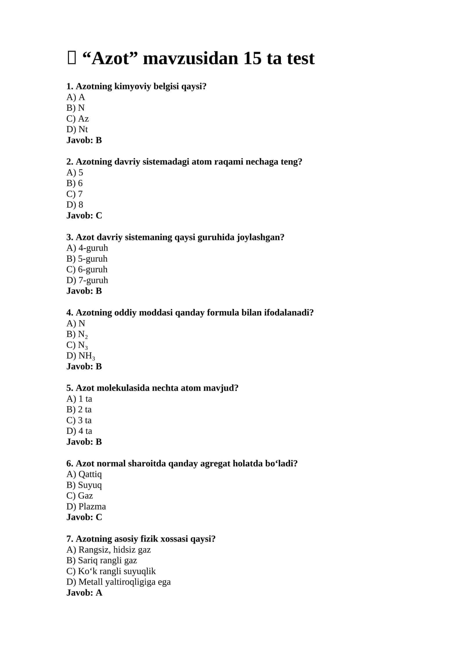 Azot test savollari