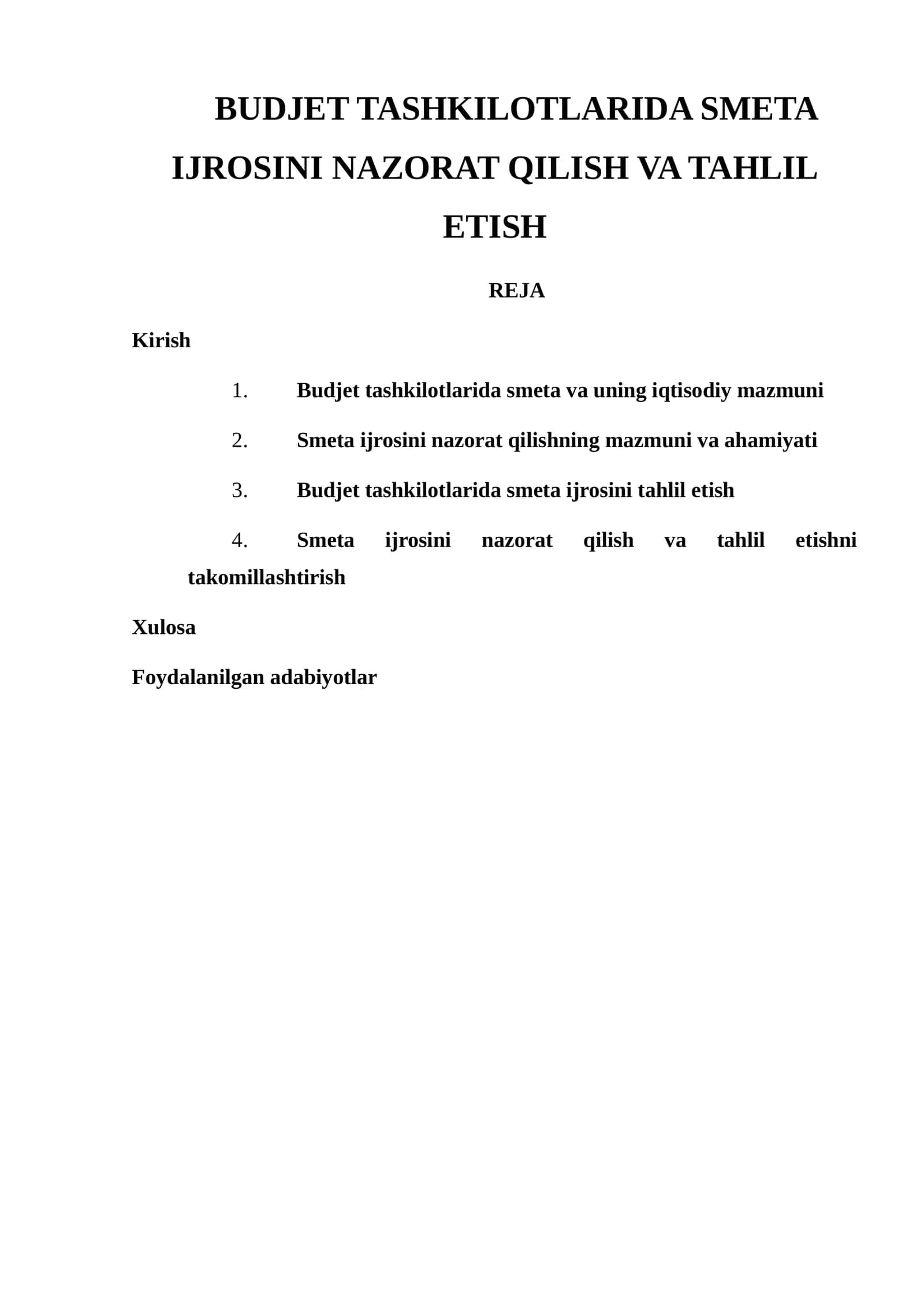Budjet tashkilotlarida smeta ijrosini nazorat qilish va tahlil etish