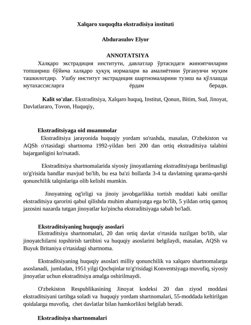 Xalqaro xuquqdta ekstradisiya instituti