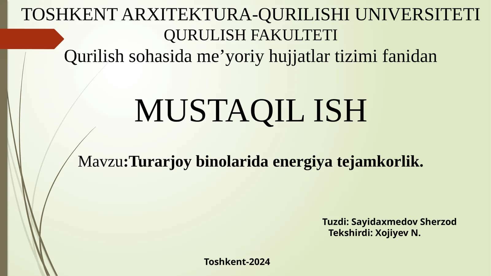 Turarjoy binolarida energiya tejamkorlik