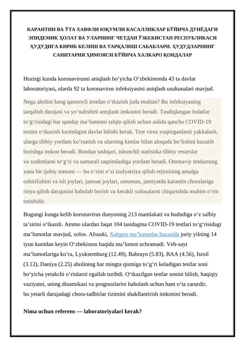 COVID-19 Testlari