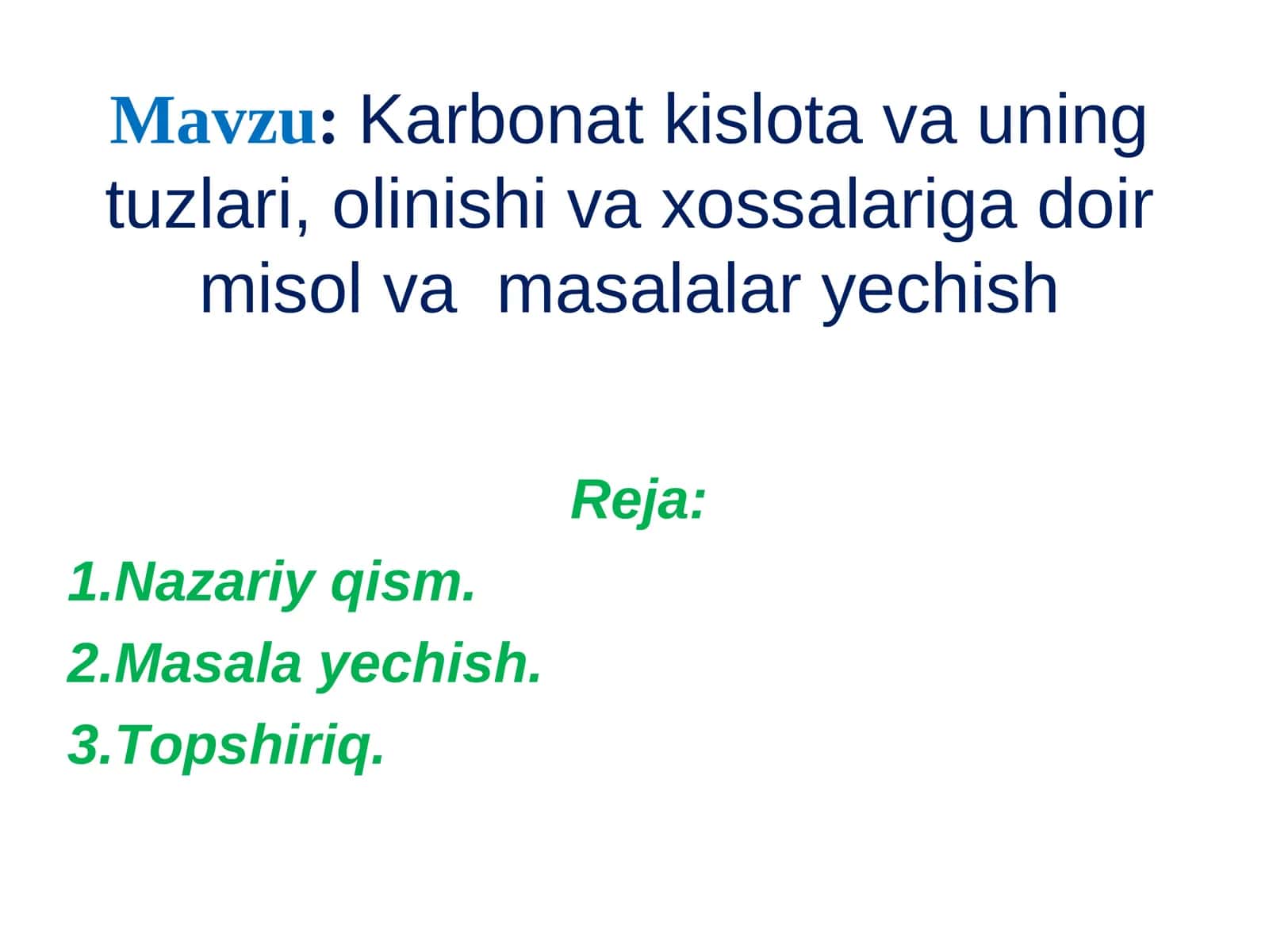 Karbonat kislota va uning tuzlari