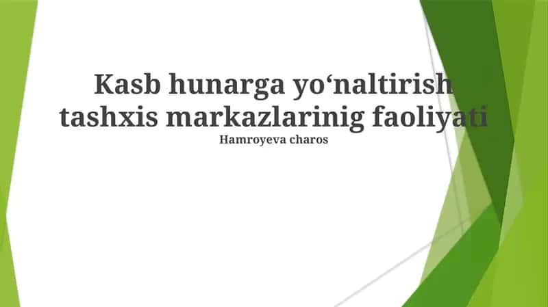 Kasbiy Yo'nalish Diagnostika Markazlarining Asosiy Faoliyatlari