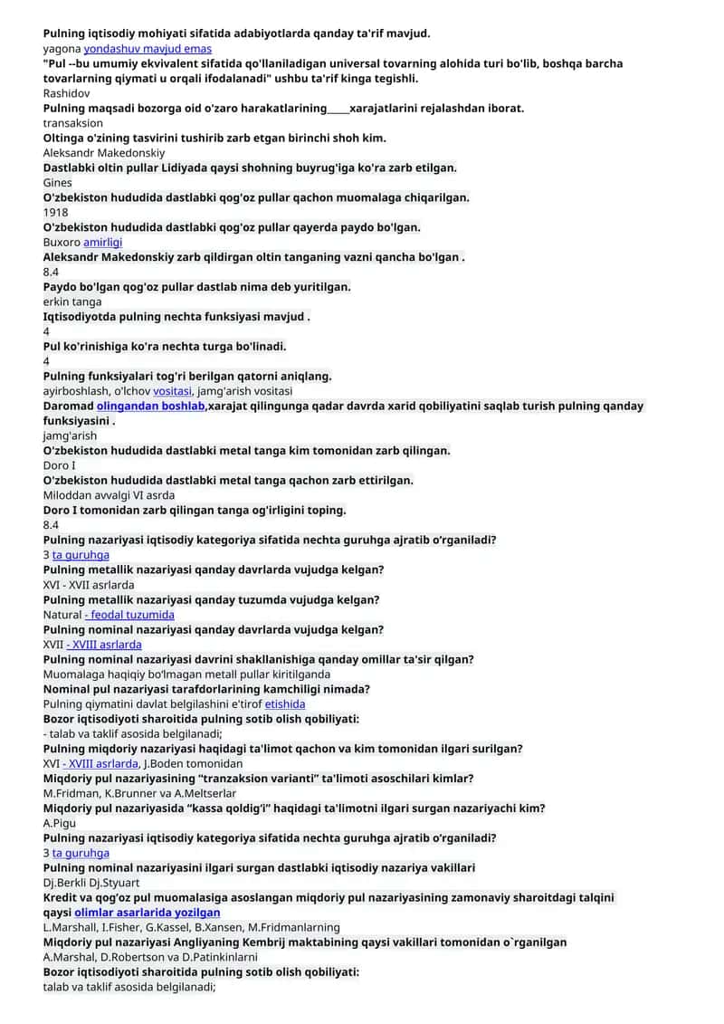 Pulning iqtisodiy mohiyati sifatida adabiyotlarda qanday ta'rif mavjud.