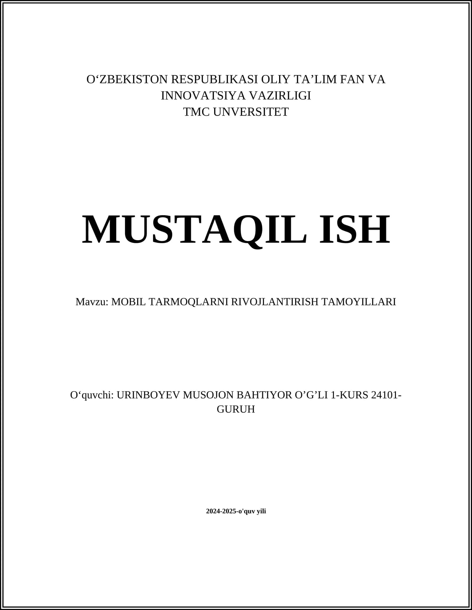 Mobil tarmoqlarning arxitekturasi