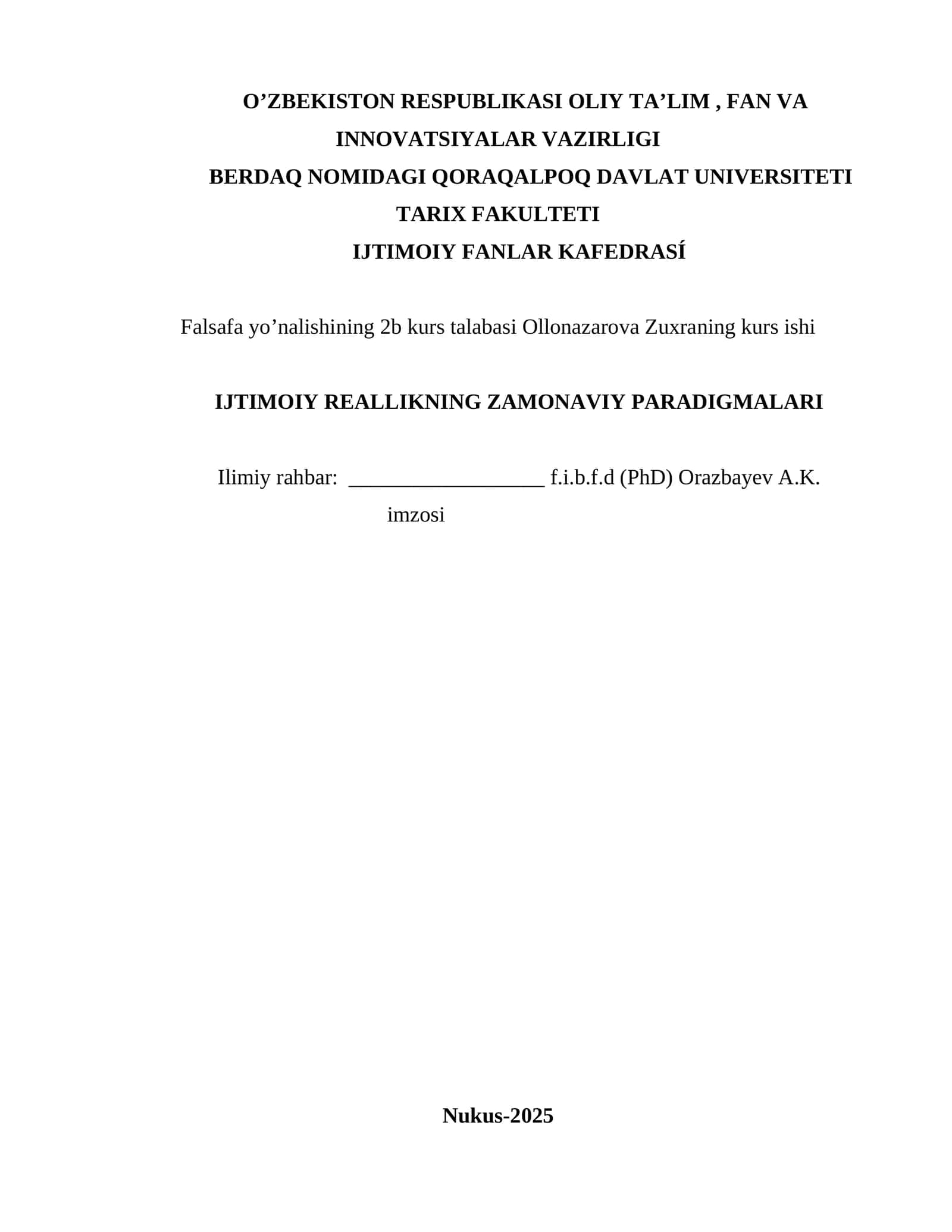 IJTIMOIY REALLIKNING ZAMONAVIY PARADIGMALARI