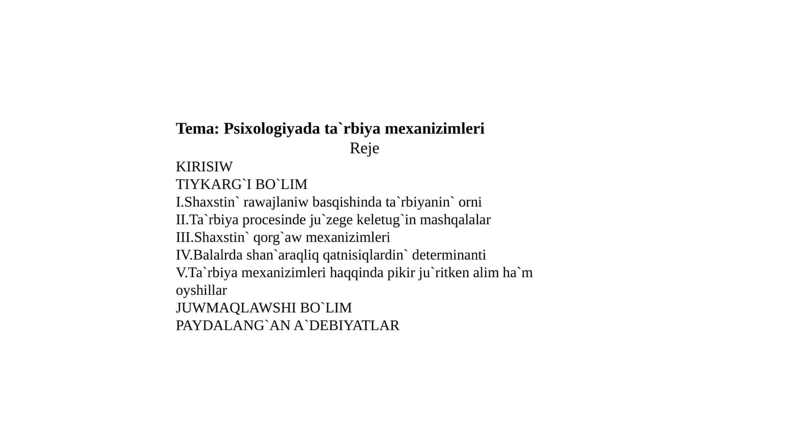 Psixologiyada ta`rbiya mexanizimleri