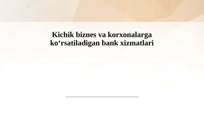 Kichik tadbirkorlik uchun moliyaviy resurslar va kredit olish imkoniyatlari