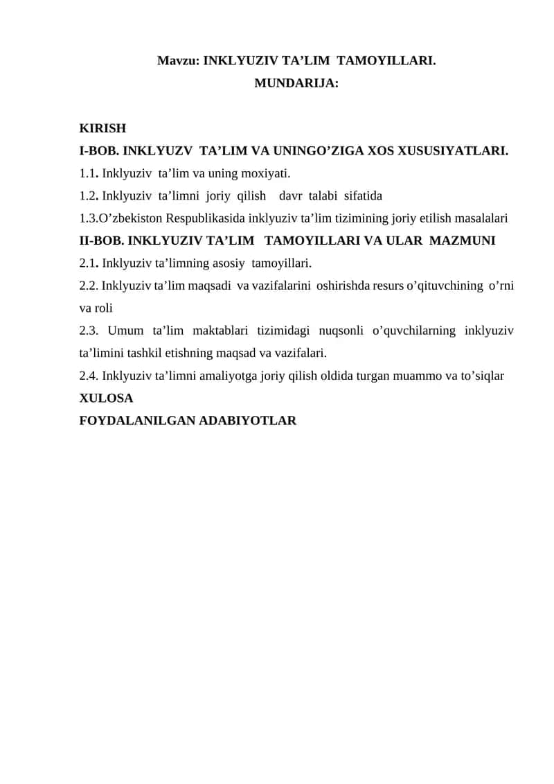 INKLYUZIV TA’LIM TAMOYILLARI