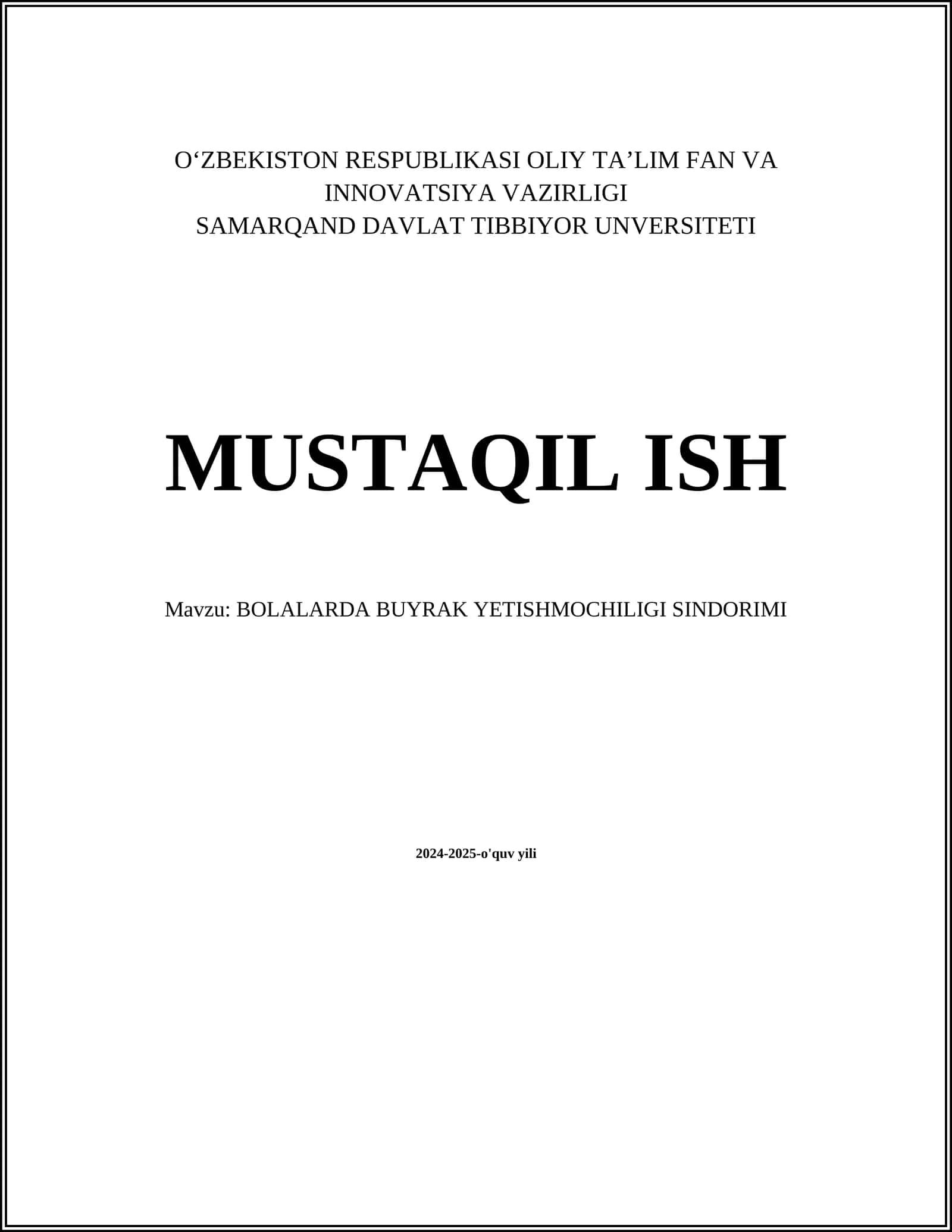BOLALARDA BUYRAK YETISHMOCHILIGI SINDORIMI
