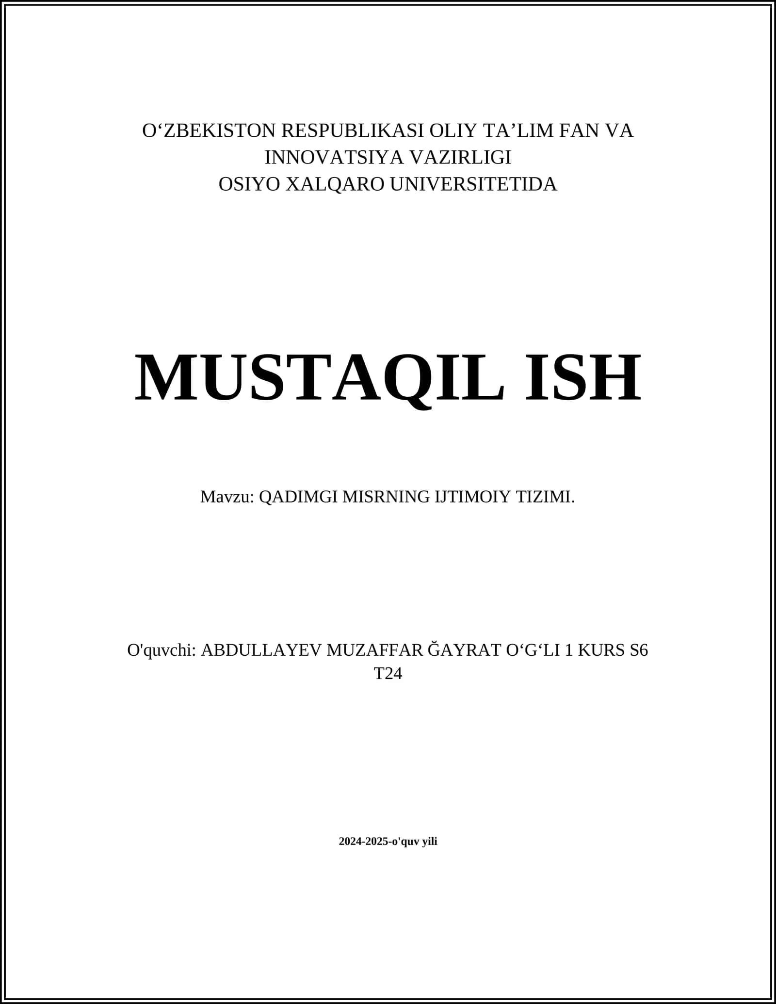 QADIMGI MISRNING IJTIMOIY TIZIMI
