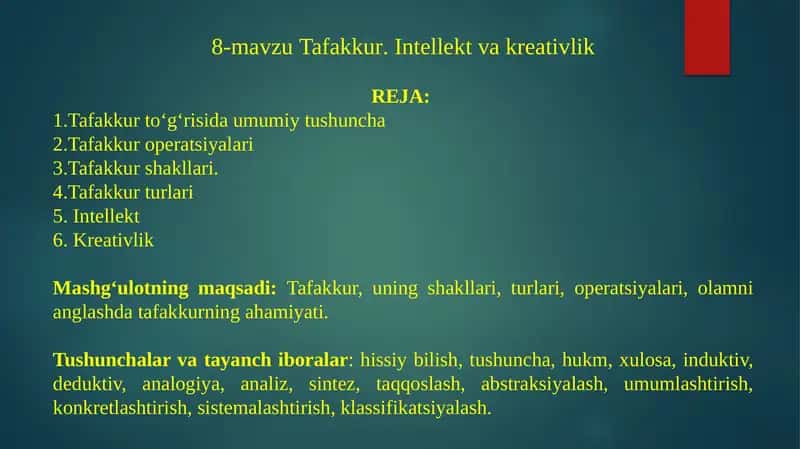 8-mavzuTafakkur.Intellektvakreativlik