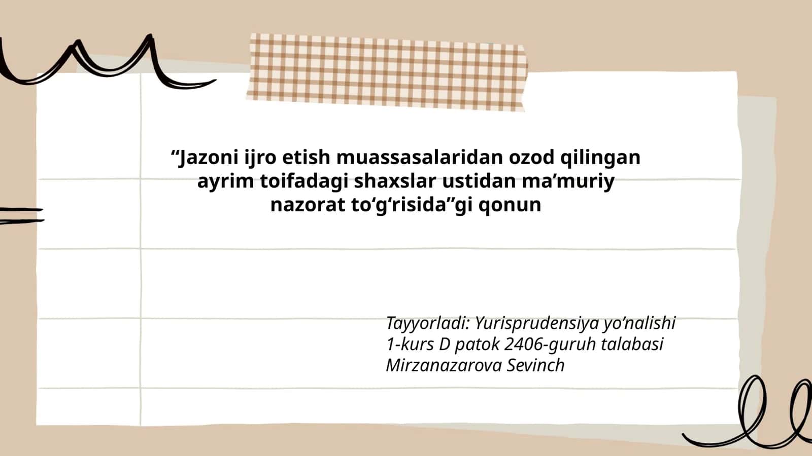 Jazoni ijro etish muassasalaridan ozod qilingan ayrim toifadagi shaxslar ustidan ma’muriy nazorat to'g'risida qonun