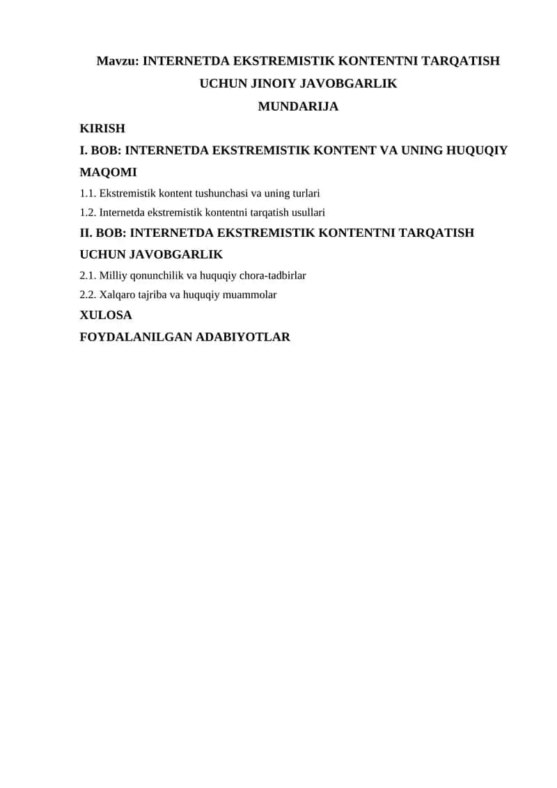 INTERNETDA EKSTREMISTIK KONTENTNI TARQATISH UCHUN JINOIY JAVOBGARLIK