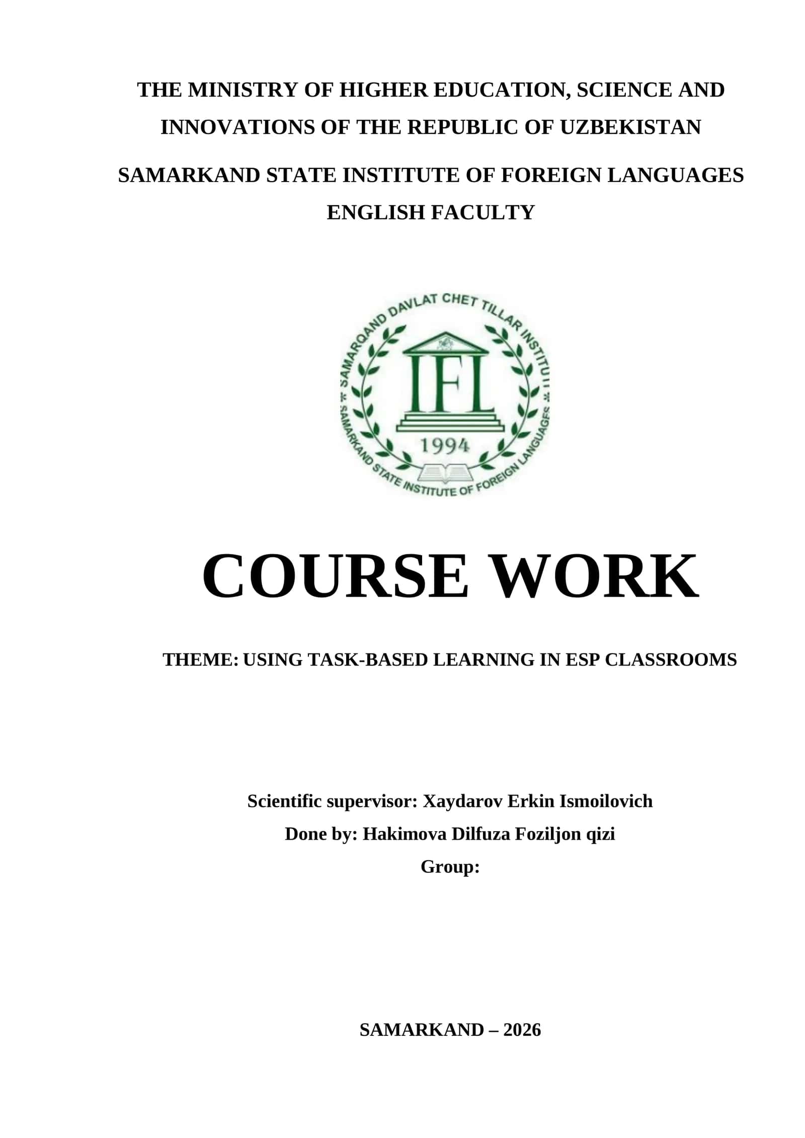 Using Task-Based Learning in ESP Classrooms