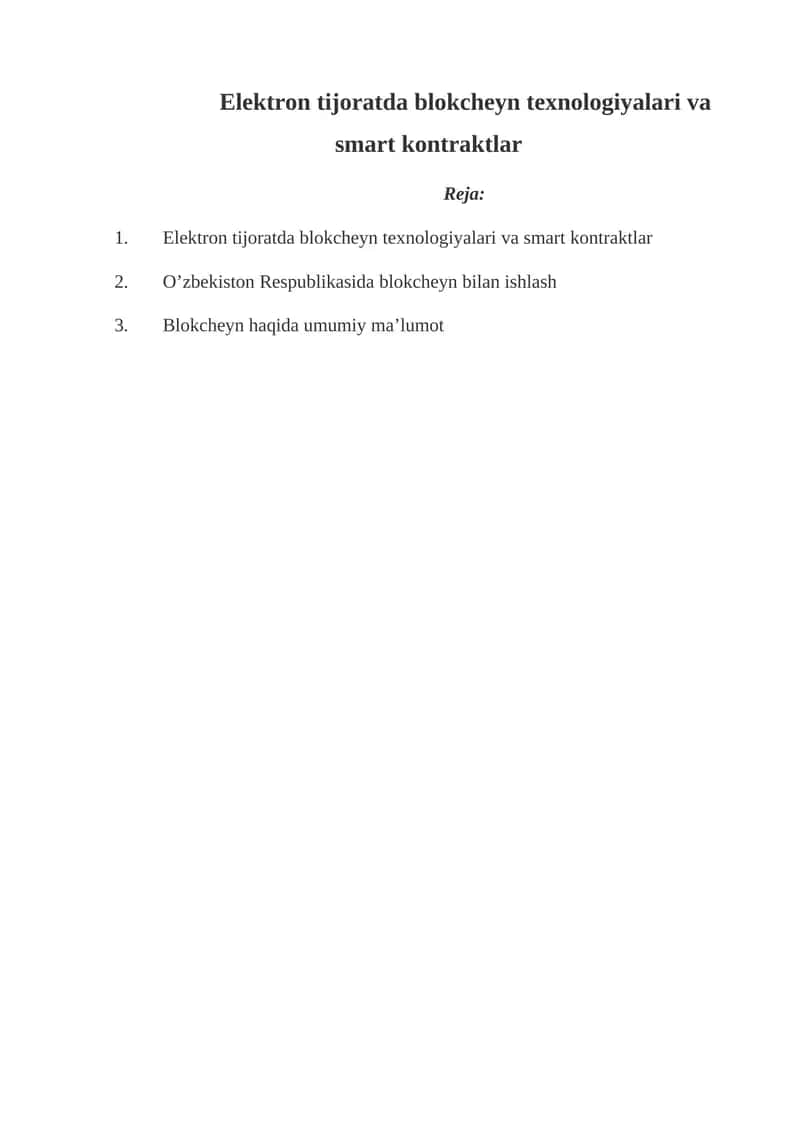 O’zbekiston Respublikasida blokcheyn bilan ishlash