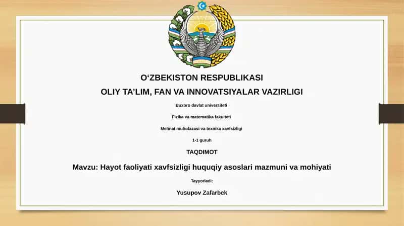 Hayot faoliyati xavfsizligi huquqiy asoslari