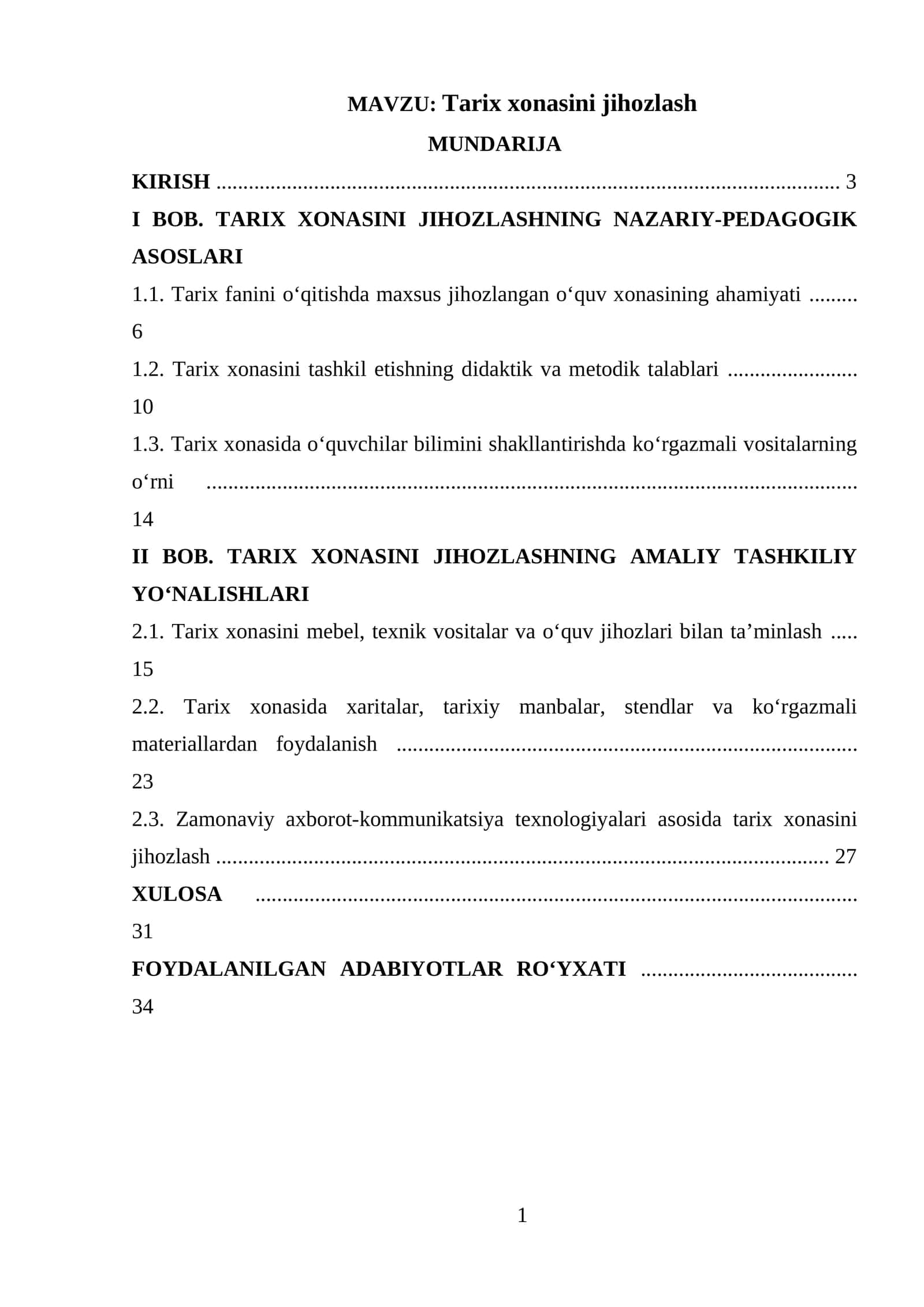 Tarix xonasini jihozlash