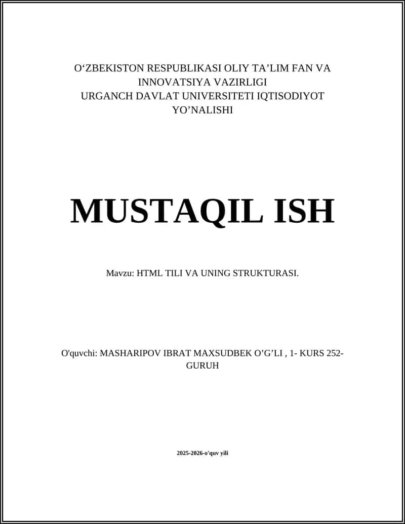 HTML TILI VA UNING STRUKTURASI