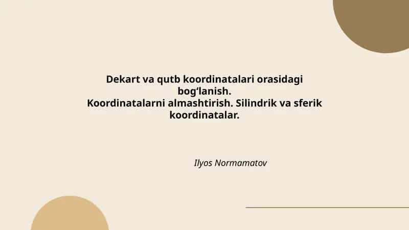 Dekart va qutb koordinatalari orasidagi bog‘lanish