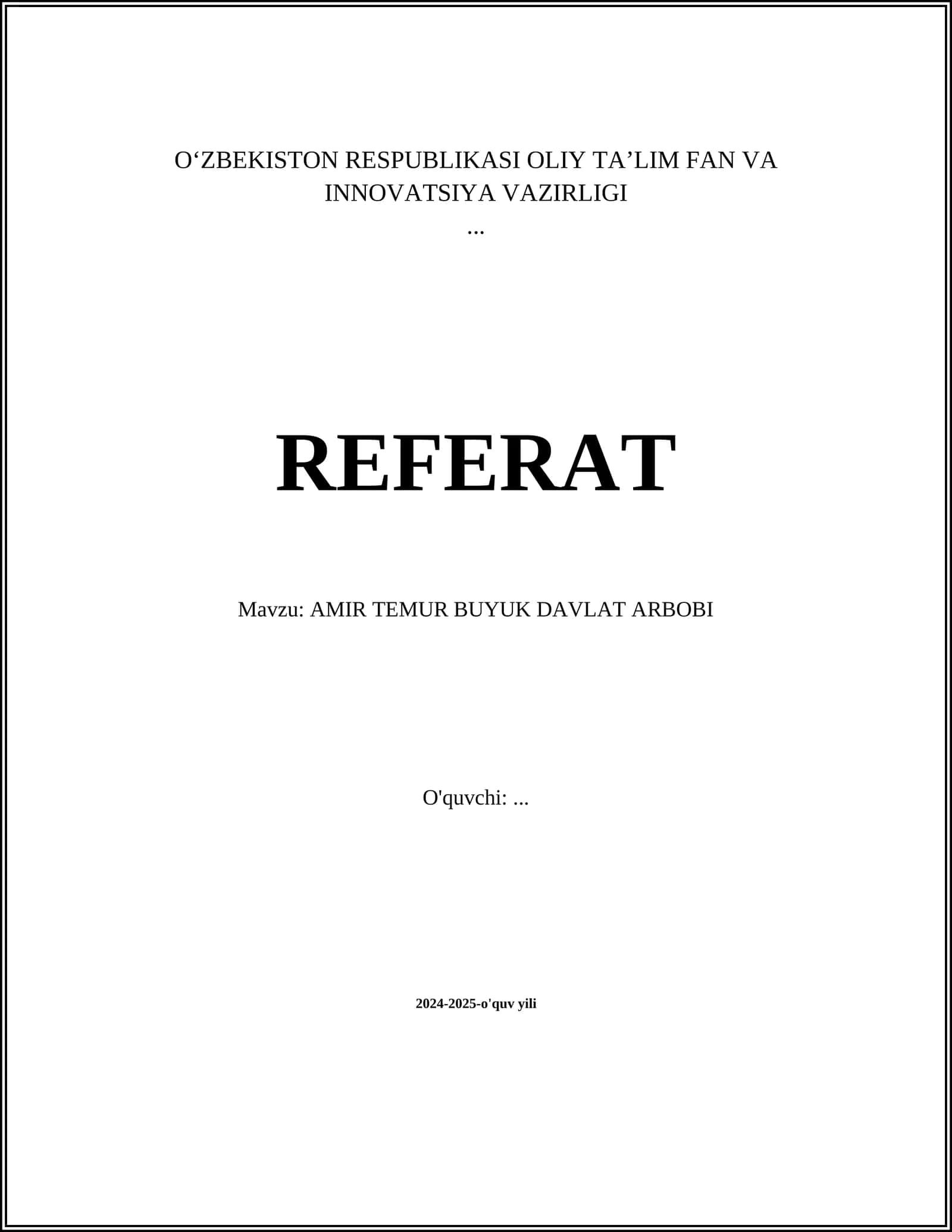 AMIR TEMUR BUYUK DAVLAT ARBOBI