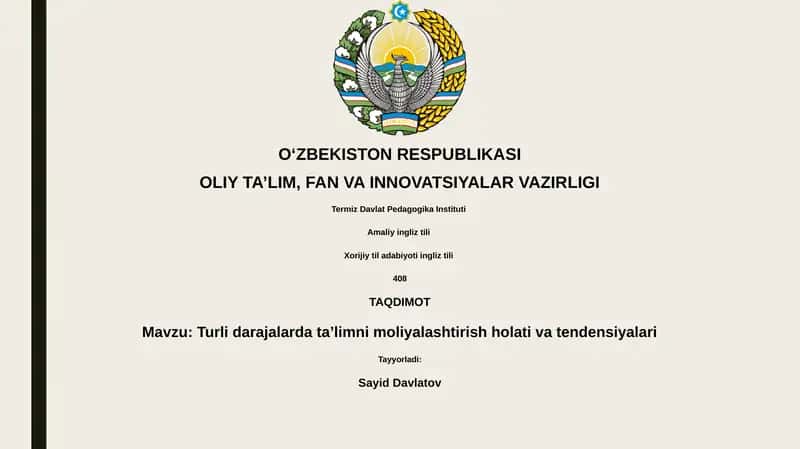 Turli darajalarda taʼlimni moliyalashtirish holati va tendensiyalari