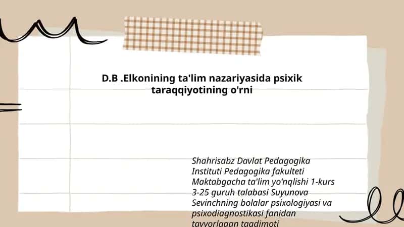 Bolalar psixologiyasi va psixodiagnostikasi fanidan tayyorlagan taqdimot