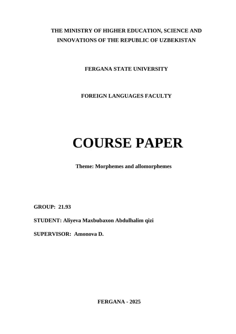 Course Paper on Morphemes and Allomorphemes